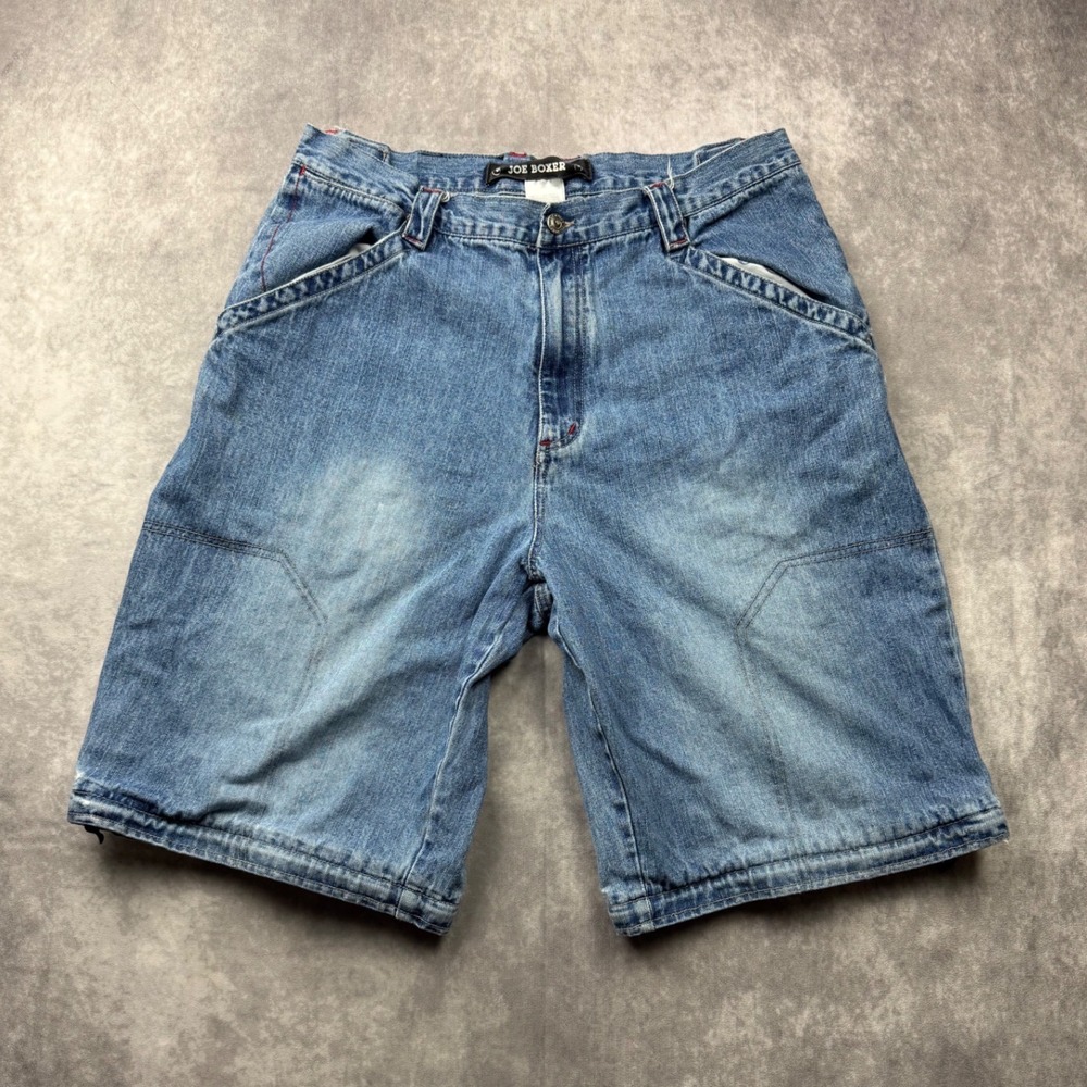 Joe Boxer Mens Denim Carpenter Shorts Blue Medium Wash Cotton Size 36x30